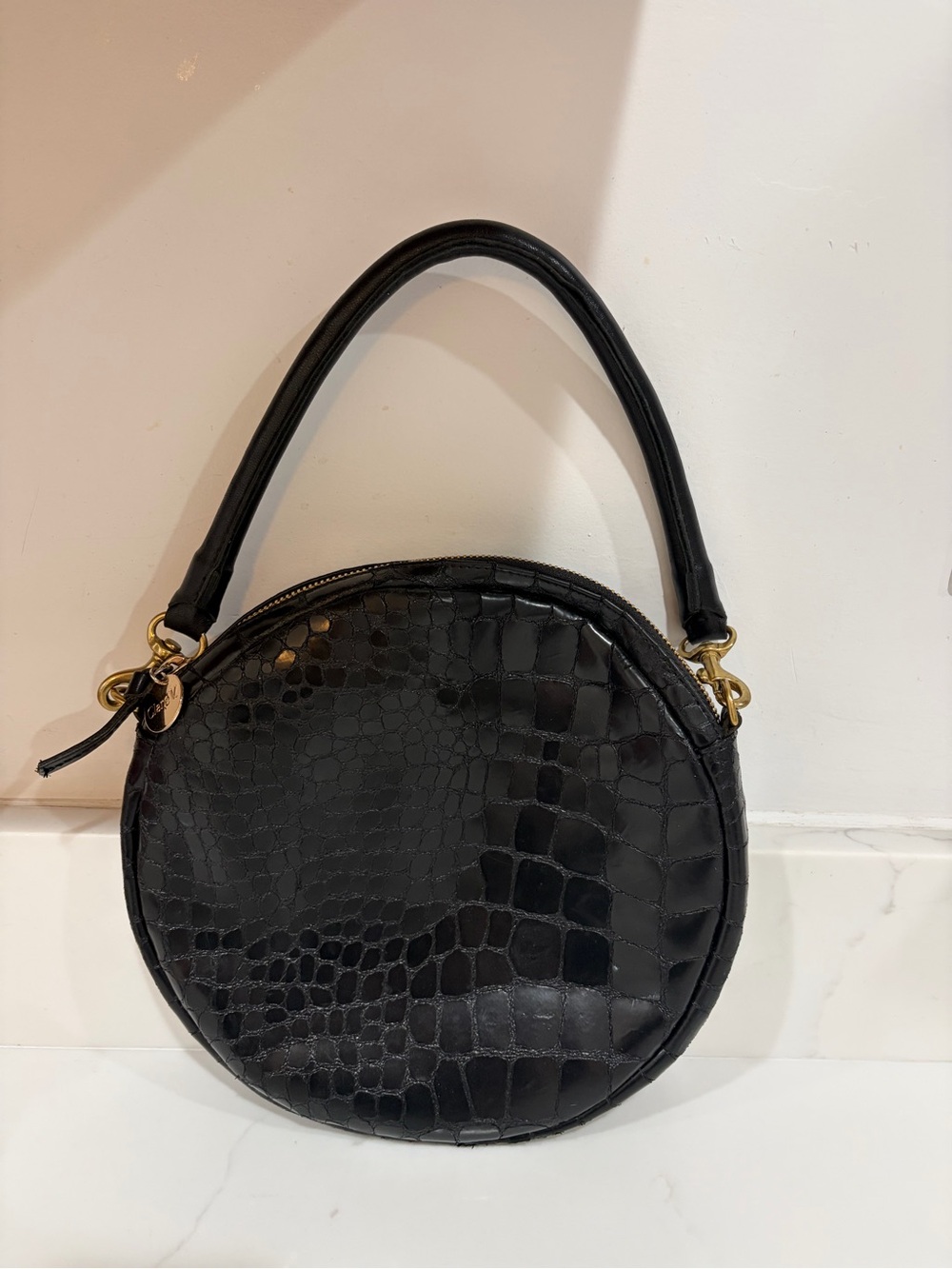 Black Croco Clare V. Circle Clutch